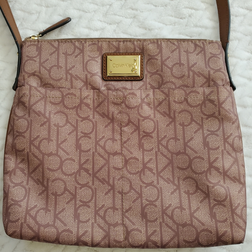 Calvin Klein Tan Monogrammed Crossbody Handbag Gem